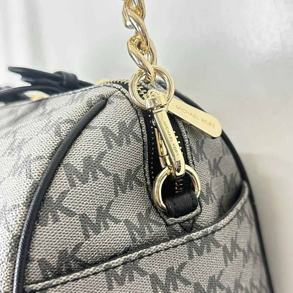 Michael Kors Grayson Large Satchel MK Signature Gray Black with Gold Hardware